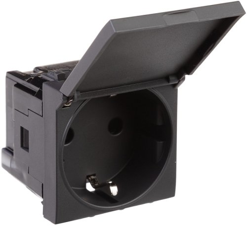 Розетка с заземлением модульная DKC Avanti 1-м. 2 мод. крышка шторки черный матовый картинка